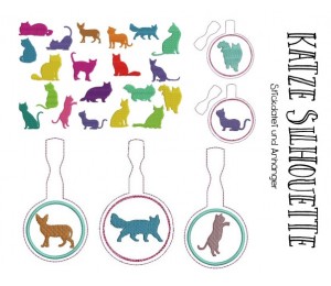 Stickserie - Katze Silhouette mit Anhänger